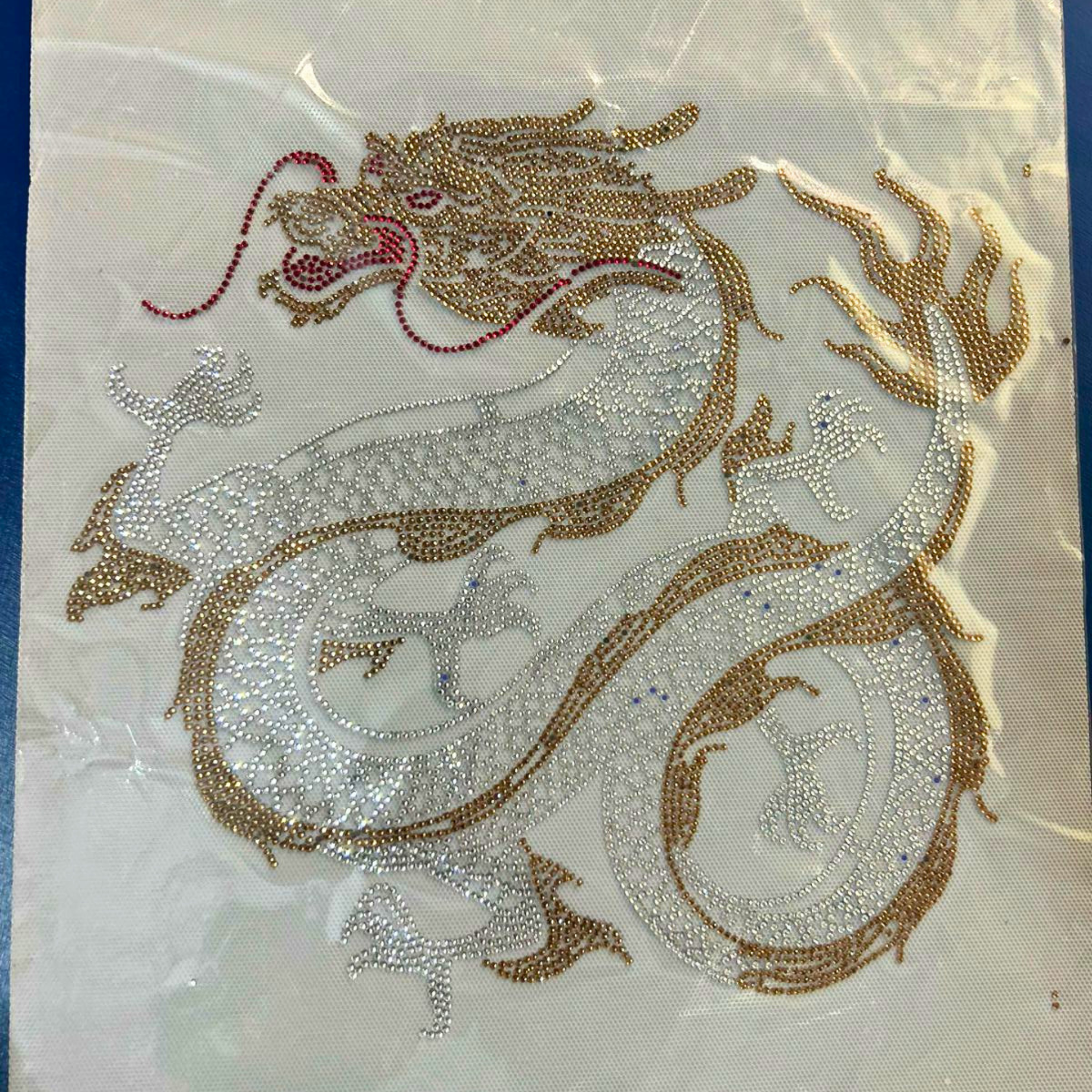Dragon Rhinestone Hotfix Sticker | Gold & Silver Iron-On Heat Transfer for T-Shirts & Apparel