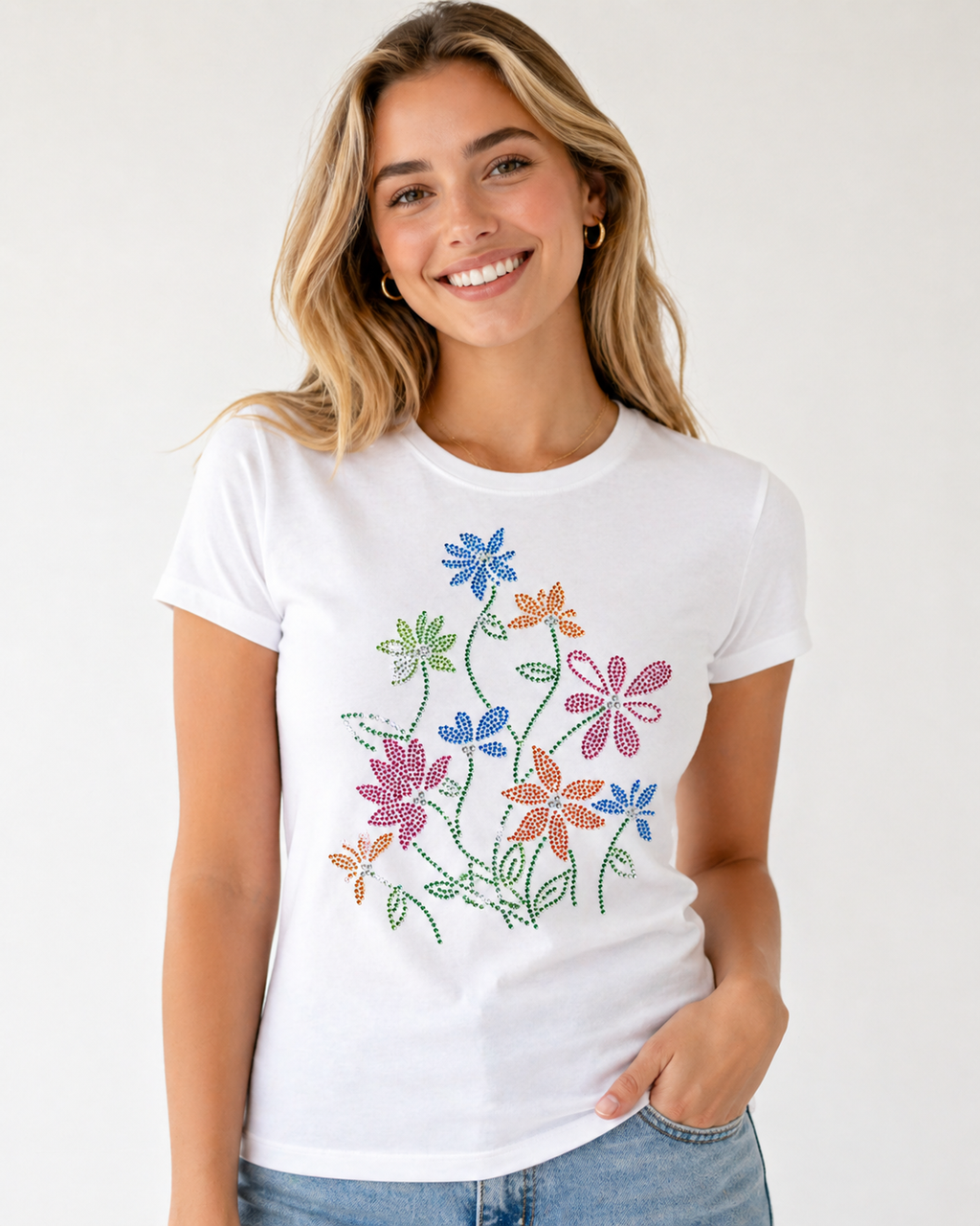 Multicolor Floral Rhinestone Sticker for T-Shirts