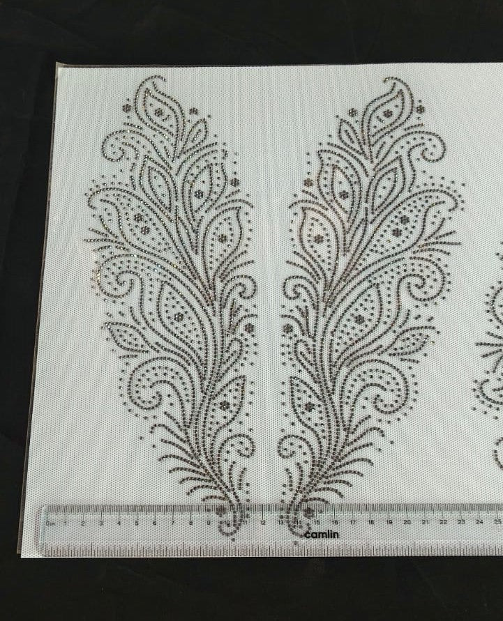 Paisley Feather Rhinestone Heat Transfer Sticker Pair – 4SS Hotfix Iron-On Stone Sheet