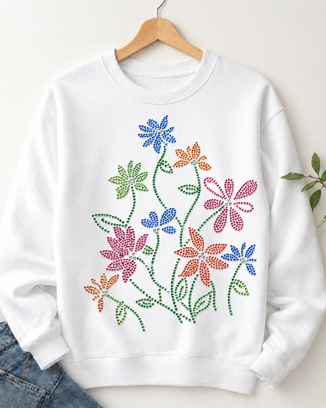 Multicolor Floral Rhinestone Sticker for T-Shirts