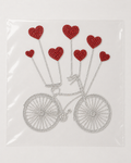 Bicycle with red heart balloons rhinestone heat transfer sticker for apparel decoration