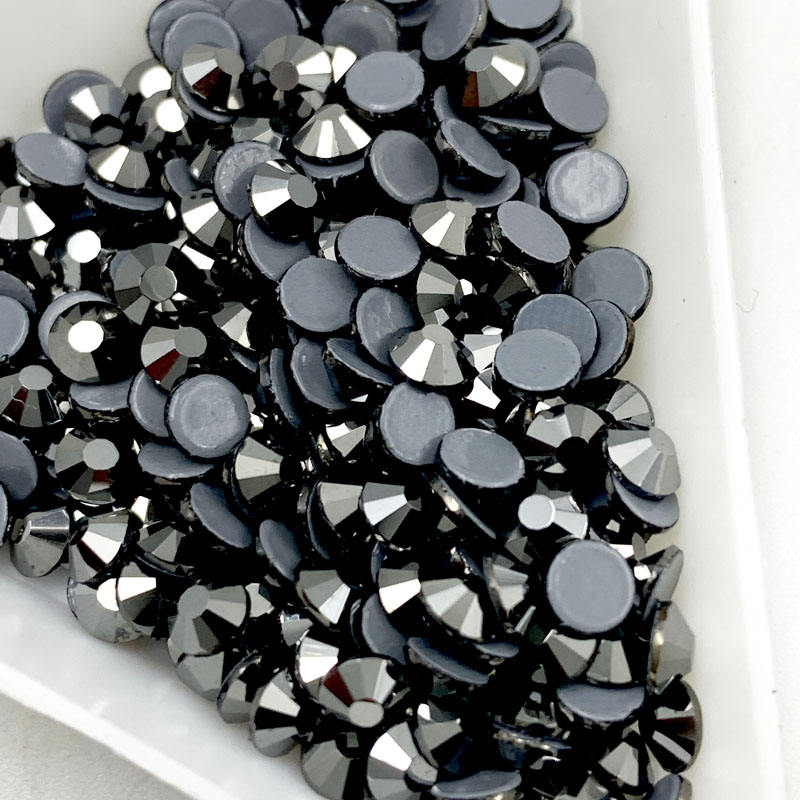 Jet Hematite Hotfix Rhinestones | Dark Black Metallic Heat Fix Stones for Apparel & DIY Crafts