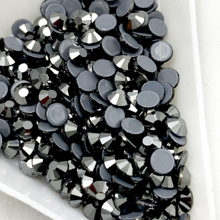 Jet Hematite Hotfix Rhinestones | Dark Black Metallic Heat Fix Stones for Apparel & DIY Crafts