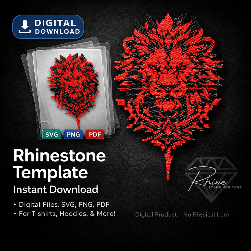 Red and Black Lion Head Rhinestone Design Template for Apparel