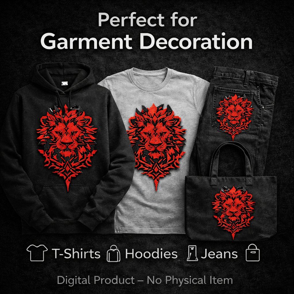 Detailed Lion Head Rhinestone Template for Hotfix Stone Design