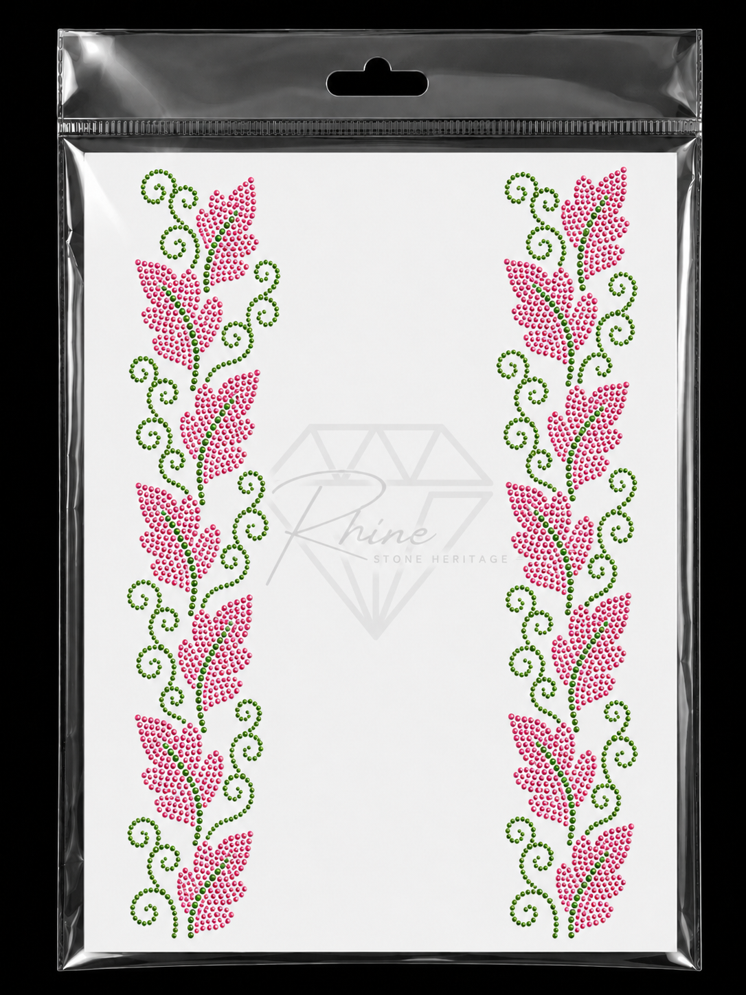 Pink Leaf Vine Rhinestone Heat Transfer Sticker | Hotfix Iron-On Border