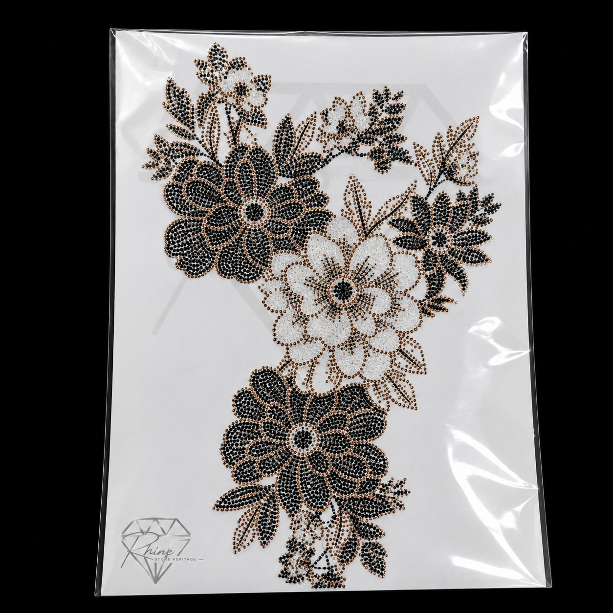 Jet Crystal Rose Gold Floral Bouquet Rhinestone Heat Transfer Sticker