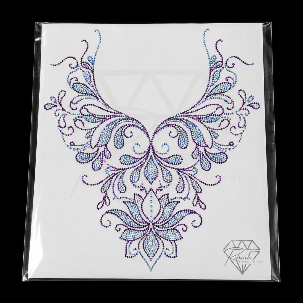 Aquamarine Amethyst Lotus Neckline Rhinestone Heat Transfer Sticker