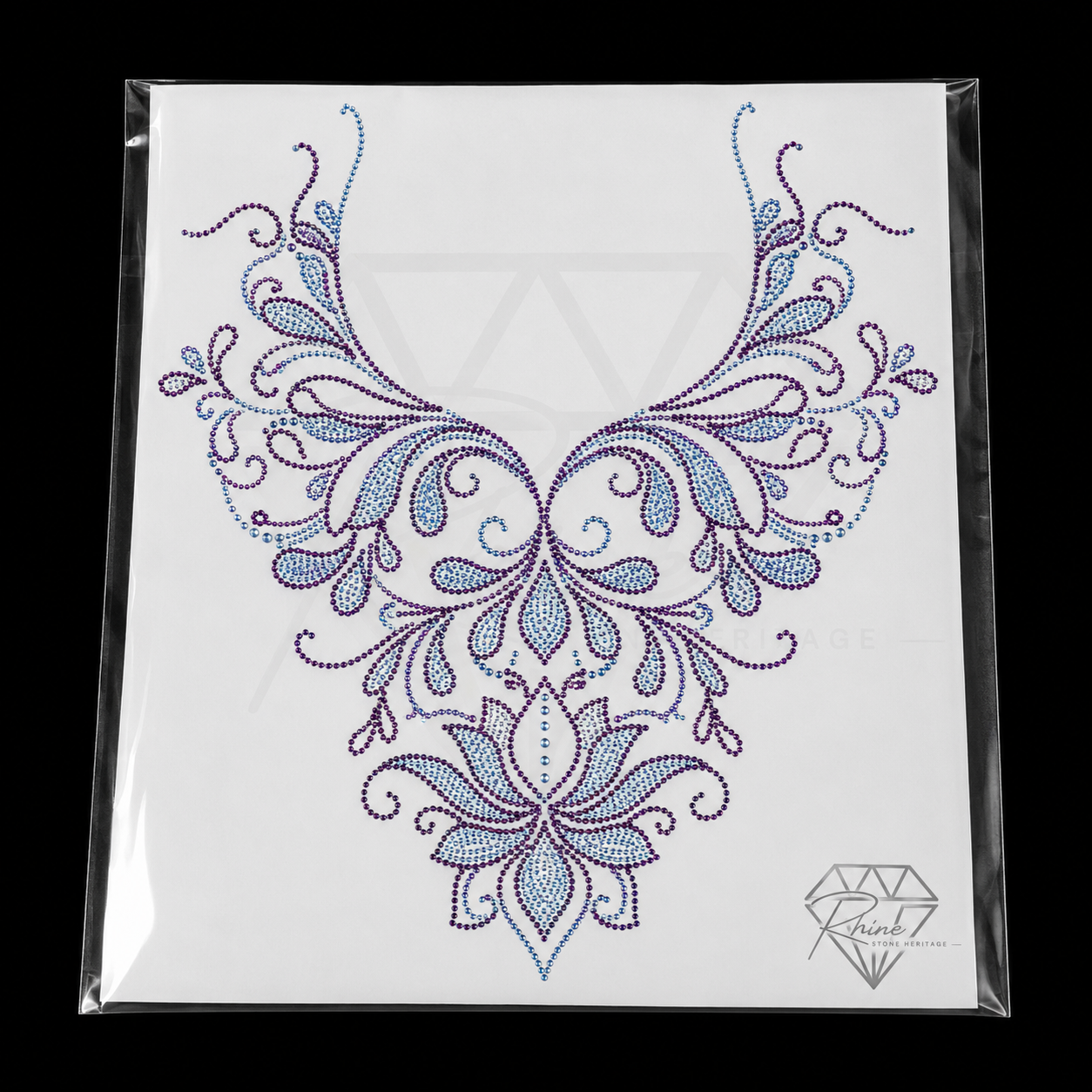 Aquamarine Amethyst Lotus Neckline Rhinestone Heat Transfer Sticker