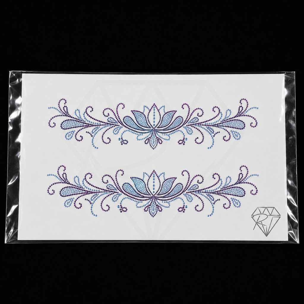 Aquamarine Amethyst Lotus Neckline Rhinestone Heat Transfer Sticker