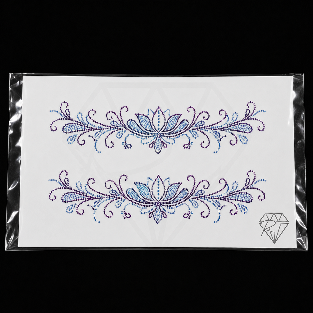 Aquamarine Amethyst Lotus Neckline Rhinestone Heat Transfer Sticker