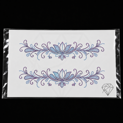 Aquamarine Amethyst Lotus Neckline Rhinestone Heat Transfer Sticker