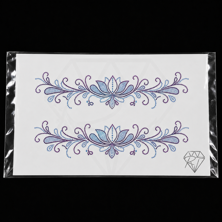 Aquamarine Amethyst Lotus Neckline Rhinestone Heat Transfer Sticker