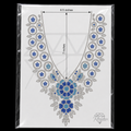 Blue Silver Floral Medallion Neck Rhinestone Heat Transfer Sticker - 4SS - 6.5x7 inches