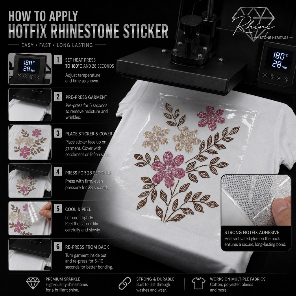 How to Apply Hotfix Rhinestone Sticker - Step by step heat press instructions