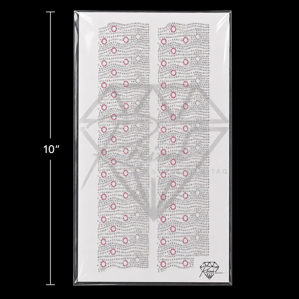 SS6 Dense Fill Border Rhinestone Heat Transfer Sticker 10 Inches Set of 2 – Crystal AB and Pink