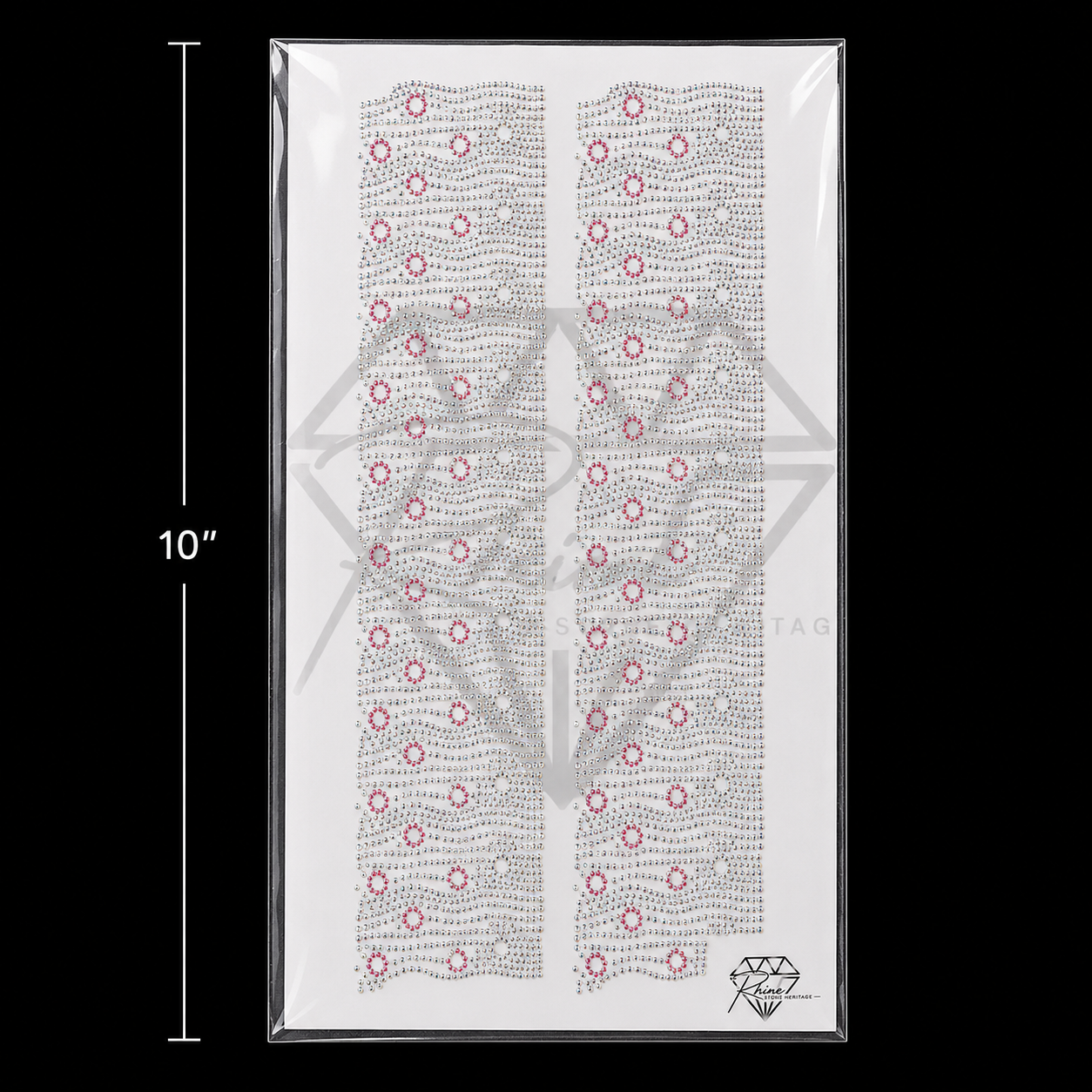 SS6 Dense Fill Border Rhinestone Heat Transfer Sticker 10 Inches Set of 2 – Crystal AB and Pink