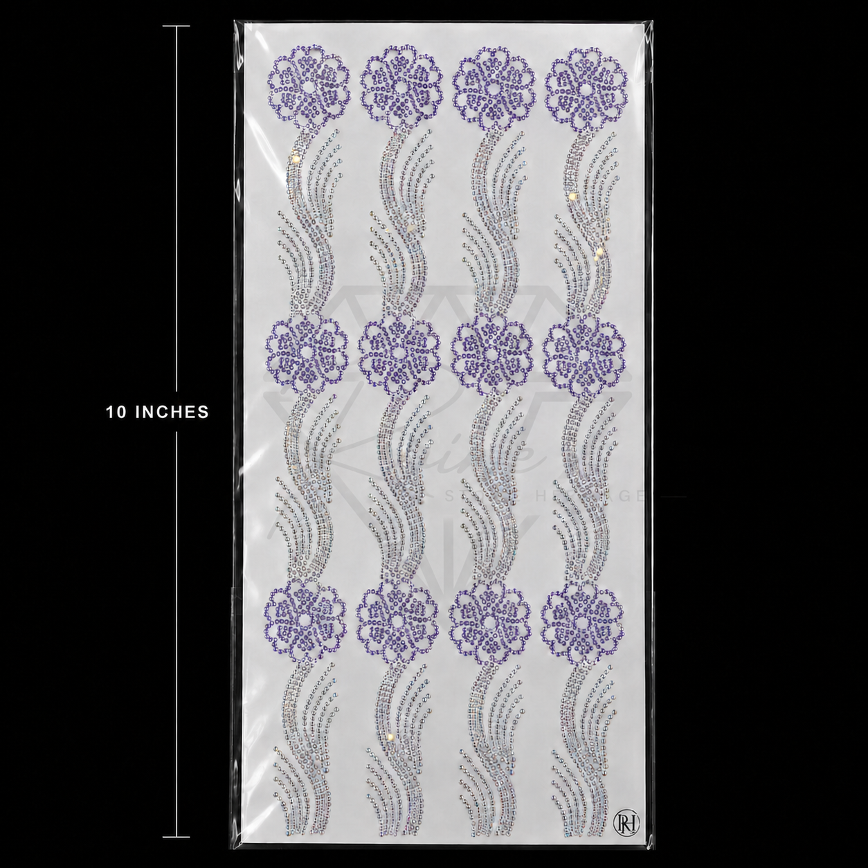 SS6 Floral Border Rhinestone Heat Transfer Sticker 10 Inches Set of 2 – Tanzanite and Light Bordeaux