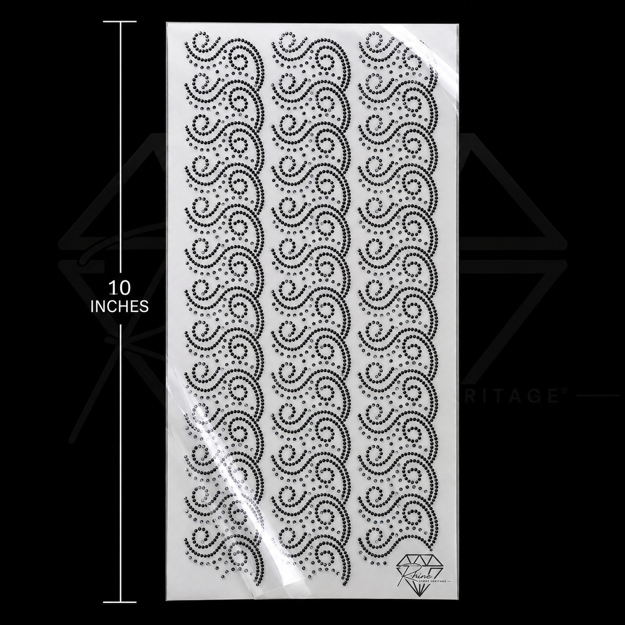 SS6 Swirl Wave Border Rhinestone Heat Transfer Sticker 10 Inches Set of 2 – Black and Dark Bordeaux