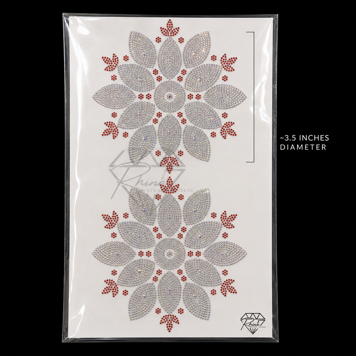 SS6 Daisy Mandala Rhinestone Heat Transfer Sticker 3.5 Inch Set of 2 – Crystal AB and Siam