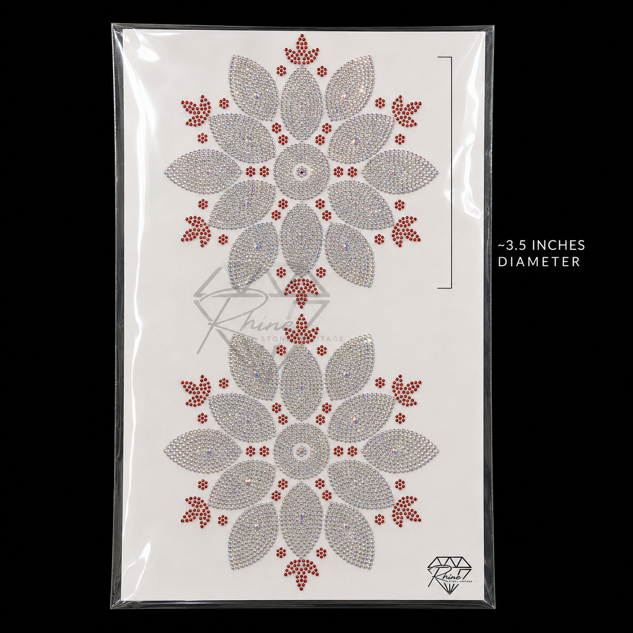 SS6 Daisy Mandala Rhinestone Heat Transfer Sticker 3.5 Inch Set of 2 – Crystal AB and Siam