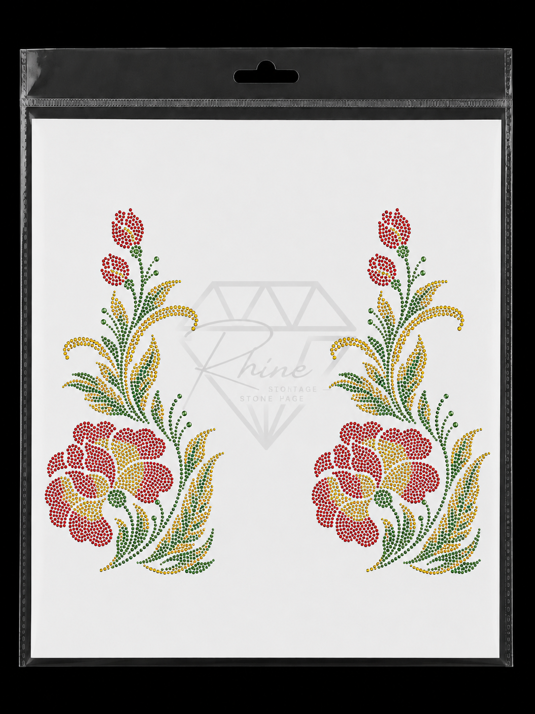 Red Gold Floral Boota Rhinestone Heat Transfer Sticker – Pack of 2