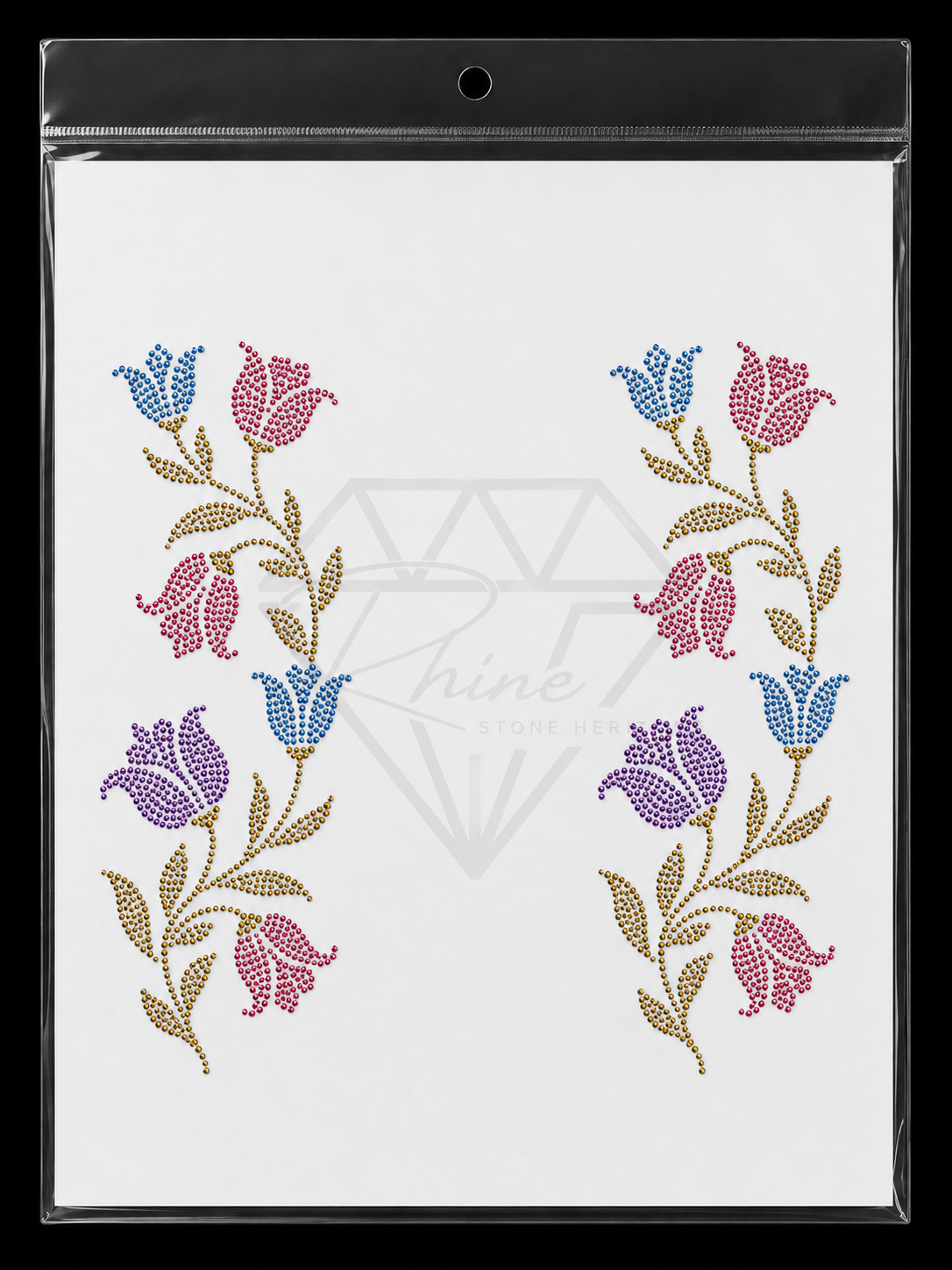 Multicolor Tulip Boota Rhinestone Heat Transfer Sticker – Pack of 2