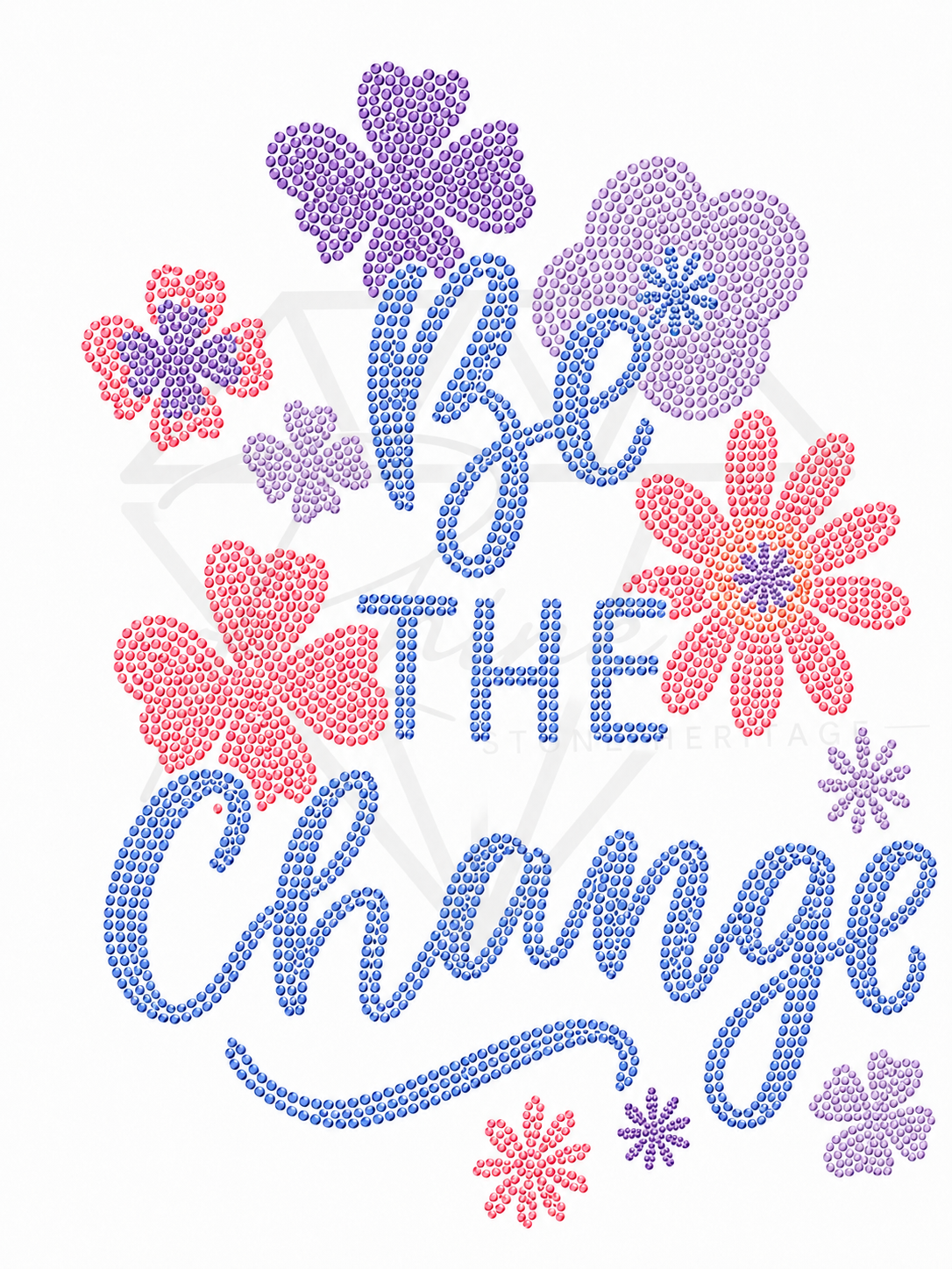 Be The Change Floral Rhinestone Heat Transfer Sticker