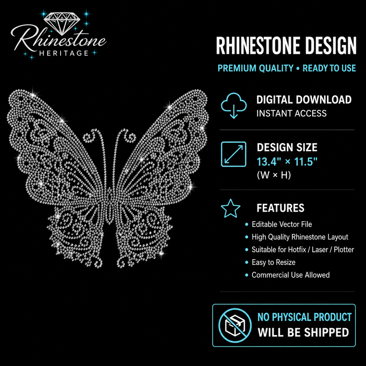 Butterfly Rhinestone Template – Digital Download (SVG, CDR, PDF, JPG, AI)