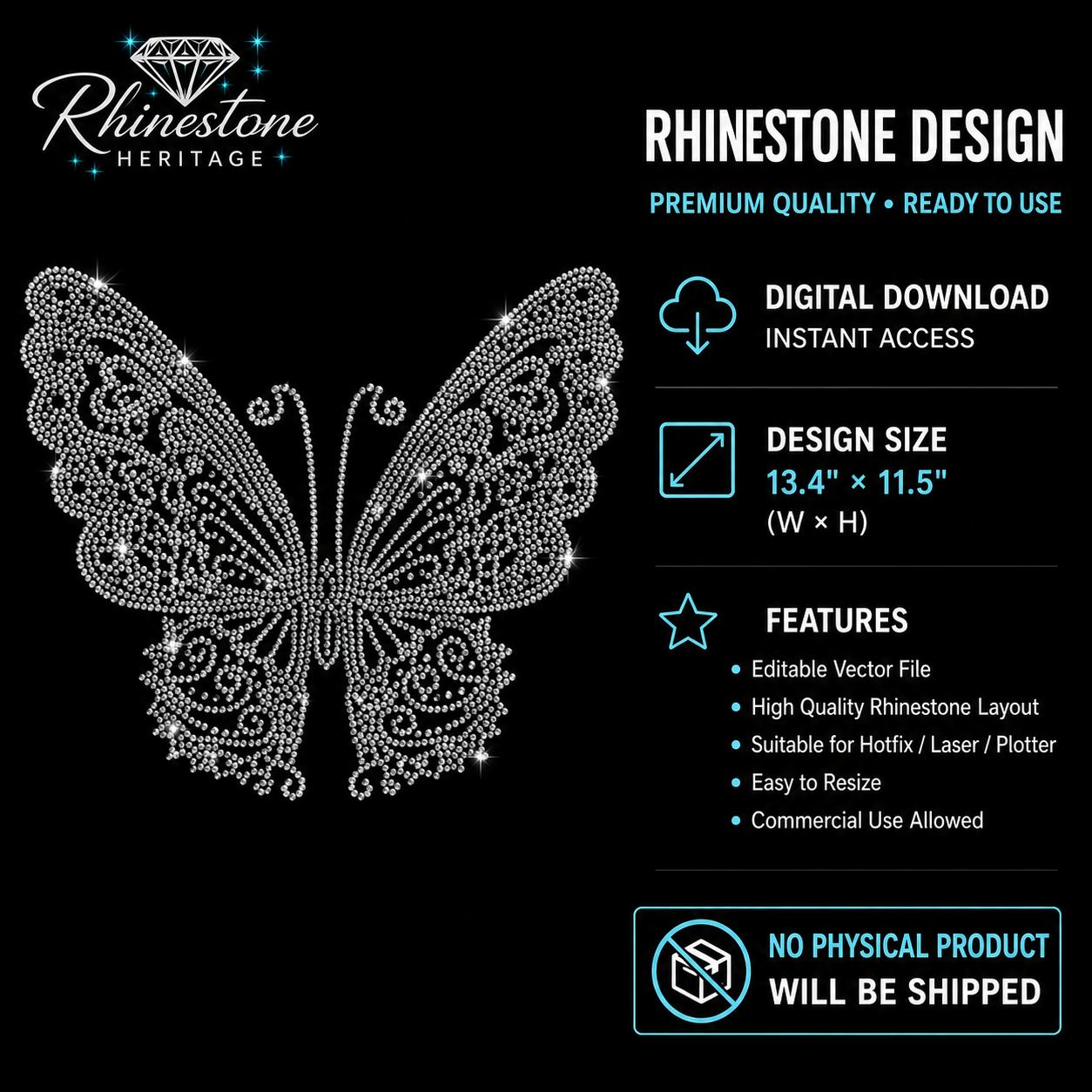 Butterfly Rhinestone Template – Digital Download (SVG, CDR, PDF, JPG, AI)