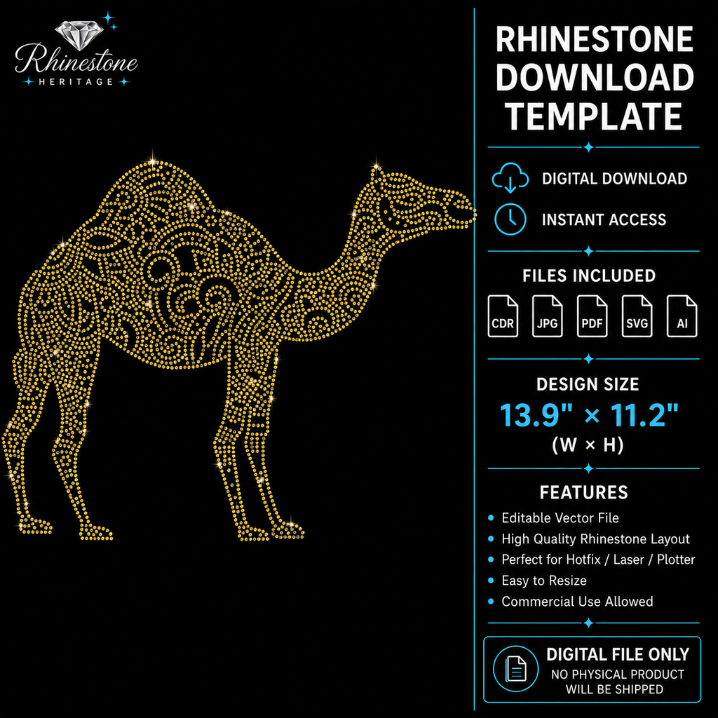 Camel Rhinestone Template – Digital Download (SVG, CDR, PDF, JPG, AI)