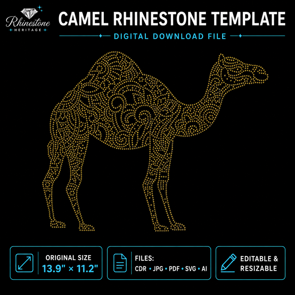 Camel Rhinestone Template – Digital Download (SVG, CDR, PDF, JPG, AI)