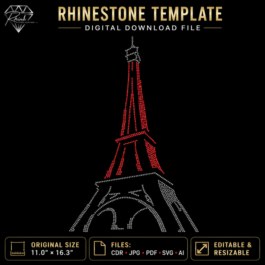 Eiffel Tower Rhinestone Template – Digital Download (SVG, CDR, PDF, JPG, AI)