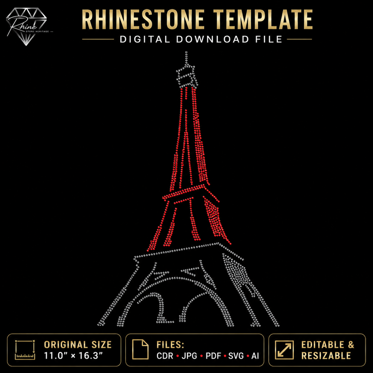 Eiffel Tower Rhinestone Template – Digital Download (SVG, CDR, PDF, JPG, AI)