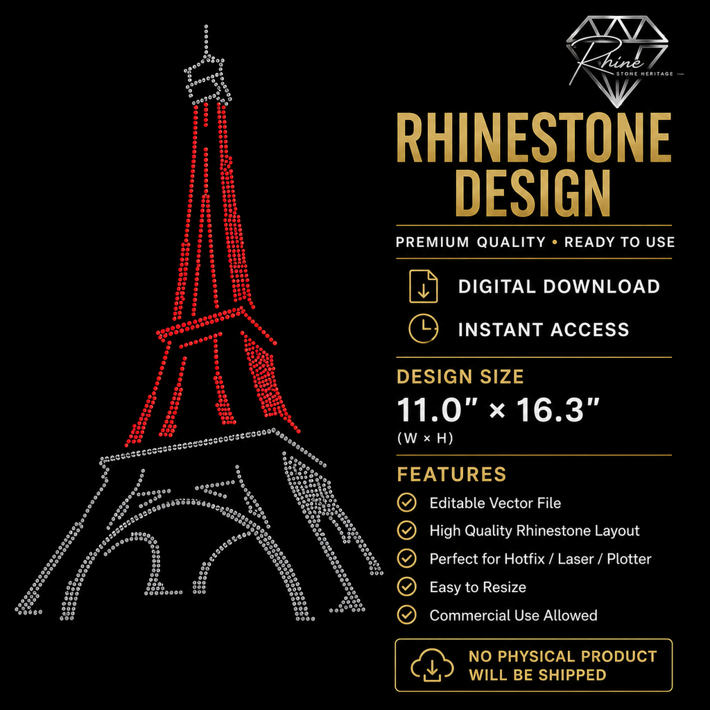Eiffel Tower Rhinestone Template – Digital Download (SVG, CDR, PDF, JPG, AI)