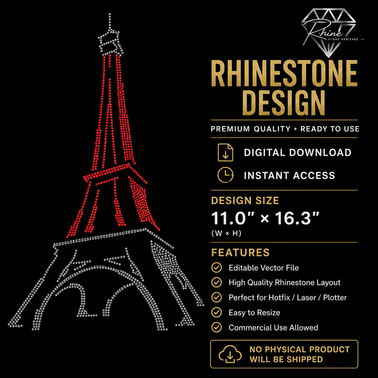 Eiffel Tower Rhinestone Template – Digital Download (SVG, CDR, PDF, JPG, AI)