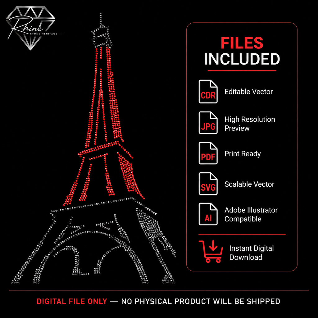 Eiffel Tower Rhinestone Template – Digital Download (SVG, CDR, PDF, JPG, AI)