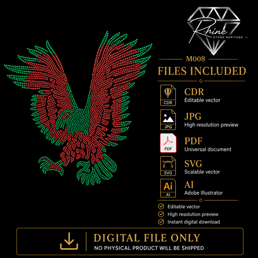 Eagle Rhinestone Template – Digital Download (SVG, CDR, PDF, JPG, AI)