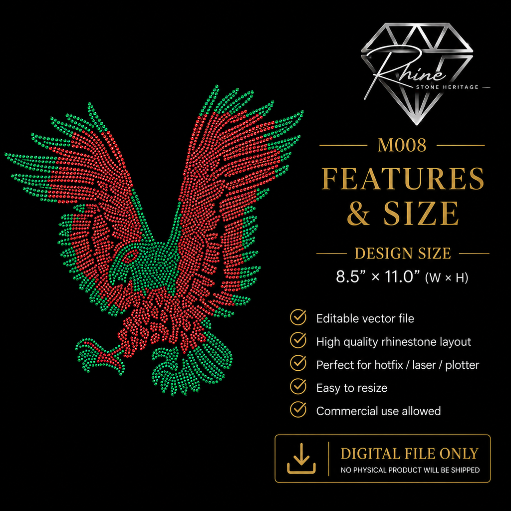 Eagle Rhinestone Template – Digital Download (SVG, CDR, PDF, JPG, AI)