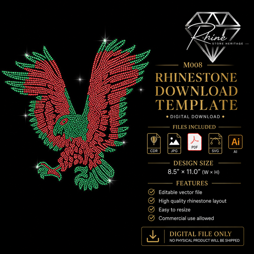 Eagle Rhinestone Template – Digital Download (SVG, CDR, PDF, JPG, AI)