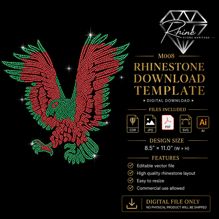 Eagle Rhinestone Template – Digital Download (SVG, CDR, PDF, JPG, AI)