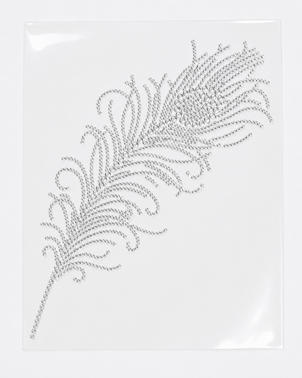 Crystal blue flower rhinestone heat transfer sticker with clear crystal swirl accents for T-shirts, dresses, bags, and apparel decoration.