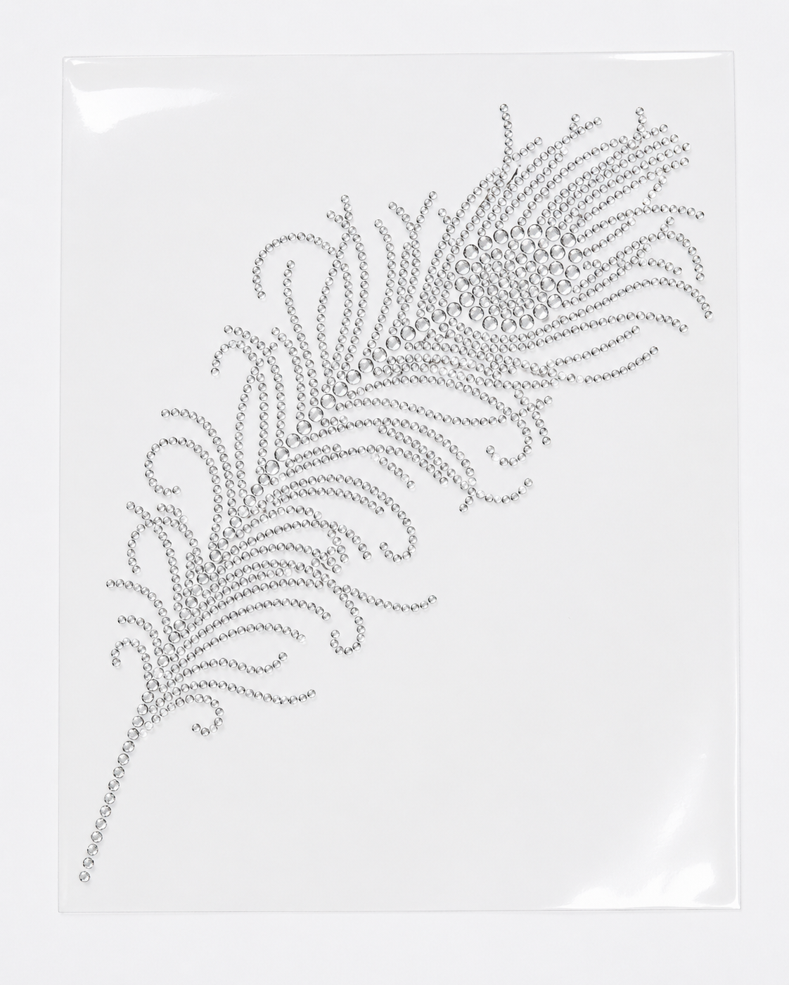 Crystal blue flower rhinestone heat transfer sticker with clear crystal swirl accents for T-shirts, dresses, bags, and apparel decoration.