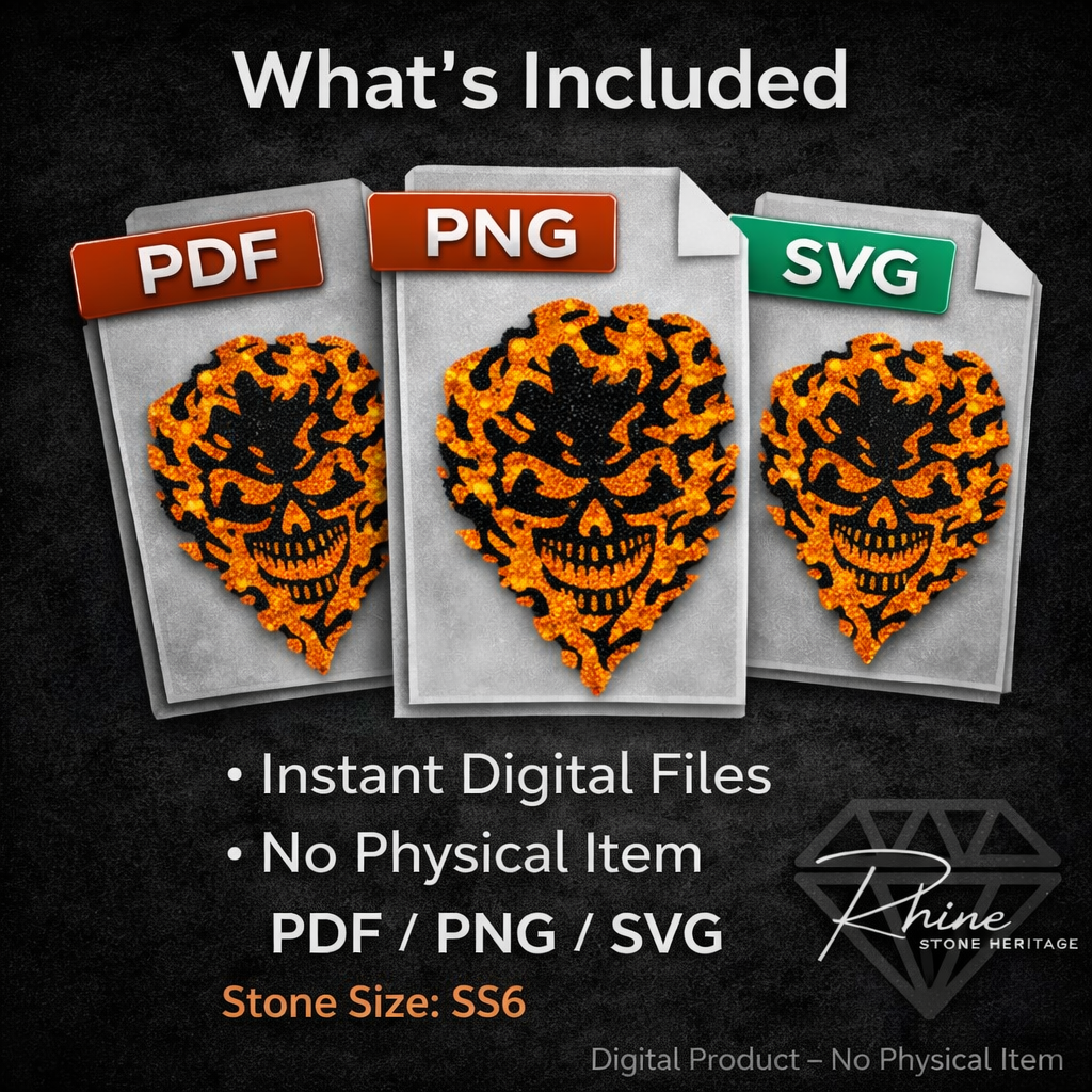 Flaming Skull Rhinestone Template Design for T-Shirt – SVG PNG PDF Digital Download