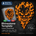 Flaming Skull Rhinestone Template Design for T-Shirt – SVG PNG PDF Digital Download
