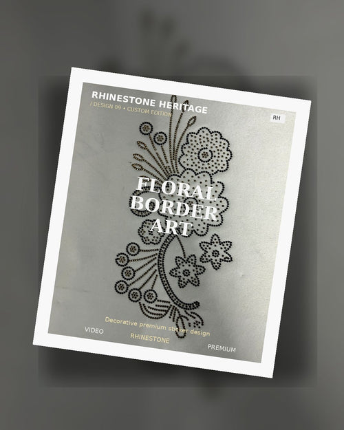 Floral Border Art premium decorative rhinestone hotfix motif with intricate vine and flower patterns for ethnic apparel by Rhinestone Heritage.