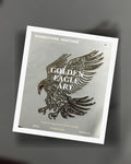 Golden Eagle Art rhinestone transfer sticker featuring a majestic soaring eagle in metallic gold hotfix stones, premium streetwear design by Rhinestone Heritage.