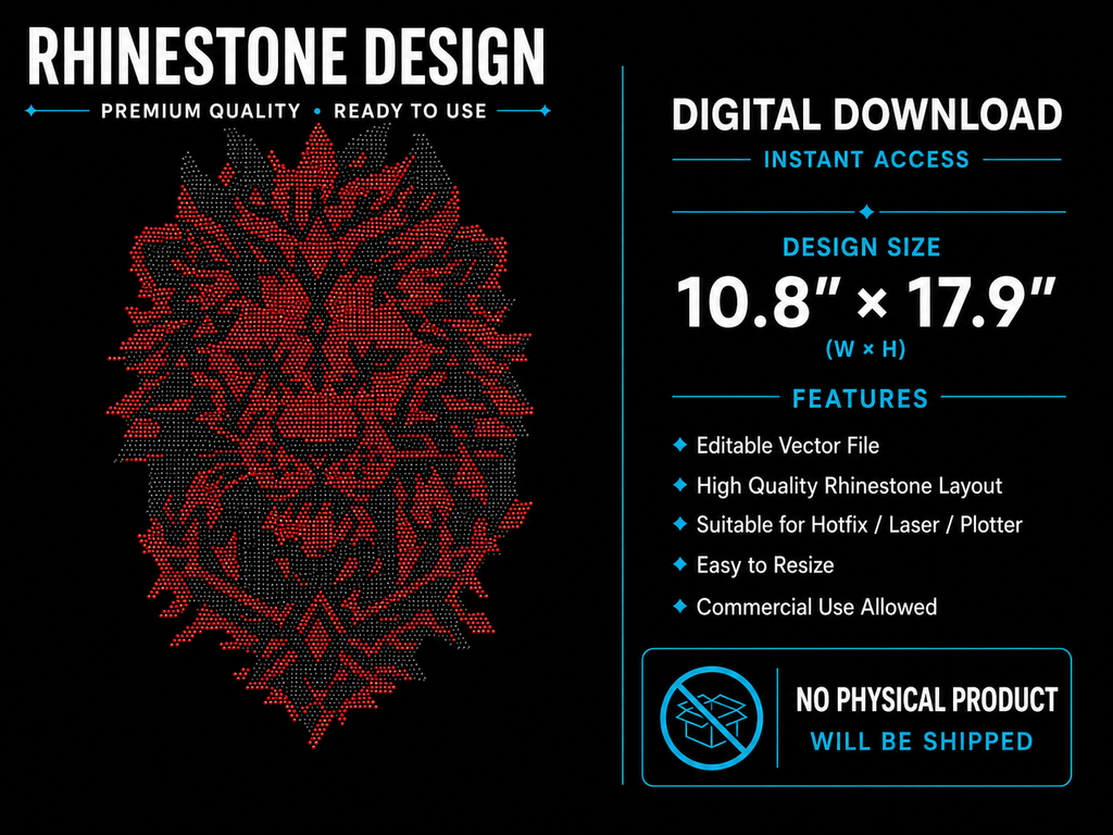 Lion Head Rhinestone Template – Digital Download (SVG, CDR, PDF, JPG, AI)