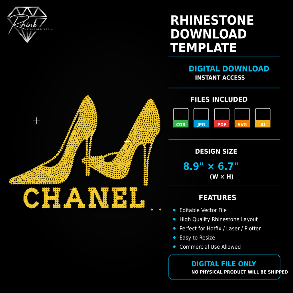 Chanel High Heels Rhinestone Template – Digital Download (SVG, CDR, PDF, JPG, AI)