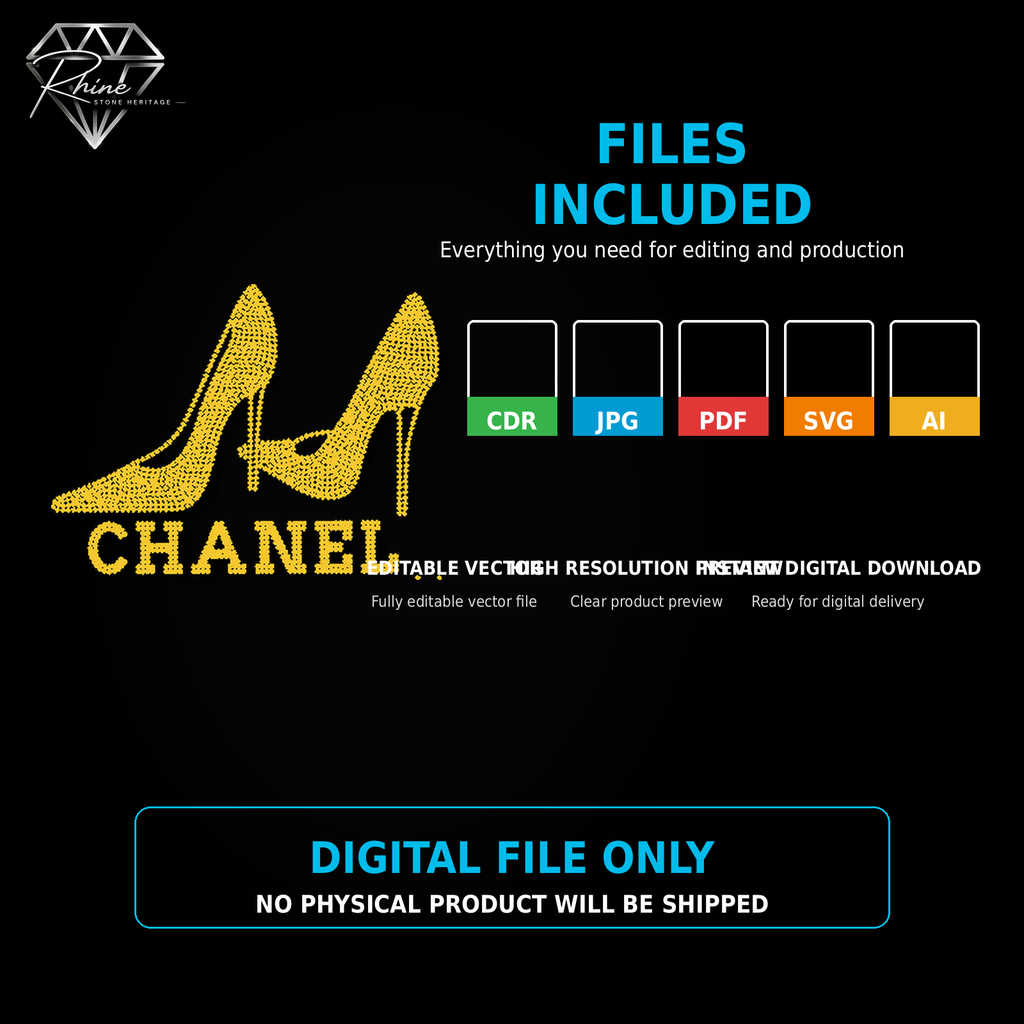 Chanel High Heels Rhinestone Template – Digital Download (SVG, CDR, PDF, JPG, AI)